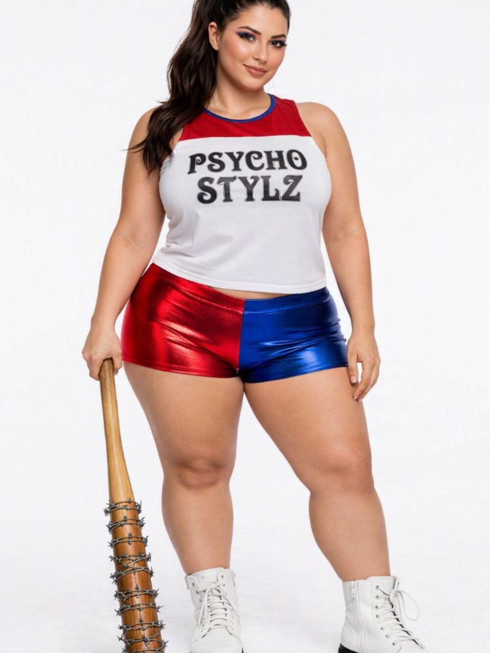 Women’s Metallic Red & Blue Shorts | Shiny Split Color Party/Clubwear